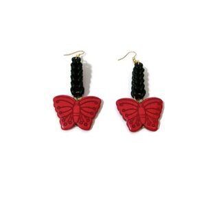 Womens Ear Candy Statement Drop Earrings Red Butterfly w/ Unique Rubber Design